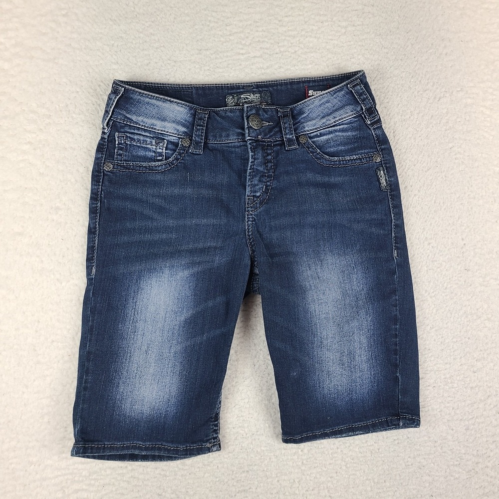 Silver Jean Shorts Womens 28 Mid Bermuda Suki Super Stretch 11" Inseam Blue